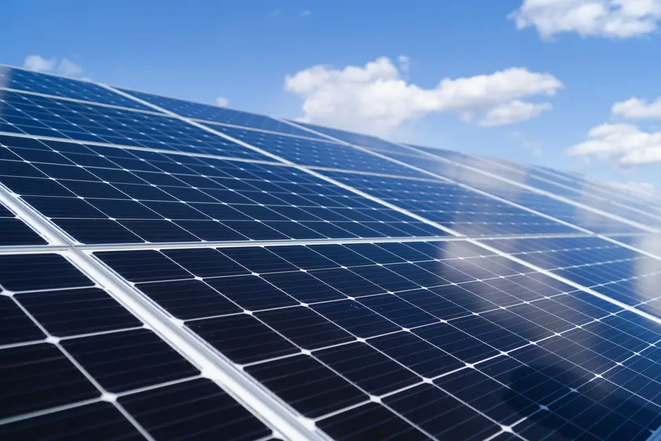 Solar panels with blue sky the distance