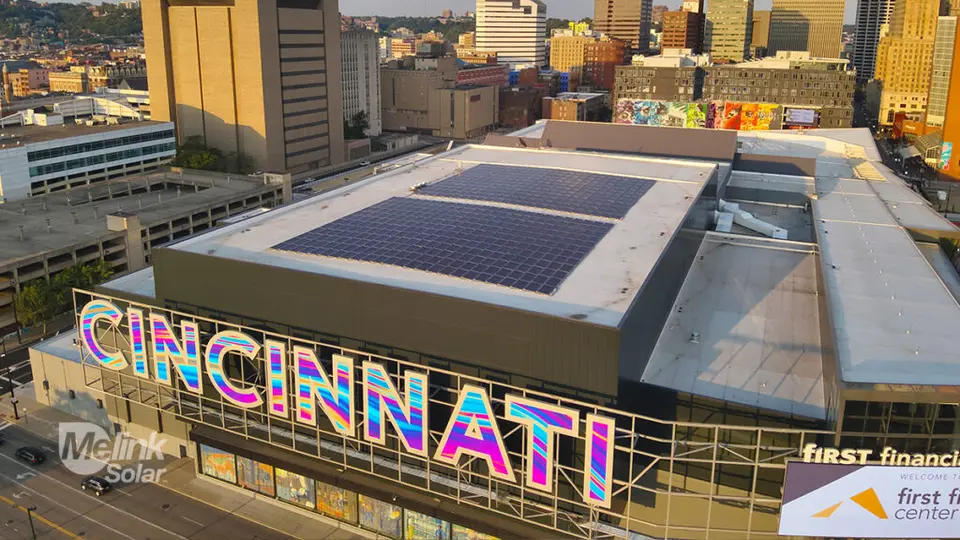First Financial Center (Cincinnati Convention Center) rooftop solar array, designed and installed by Melink Solar